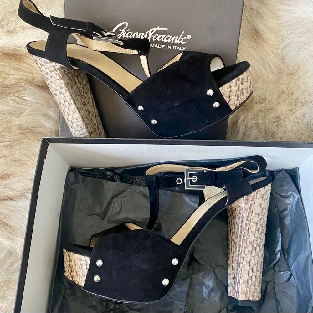 Gianni Ferrante Black Suede Platform Sandals